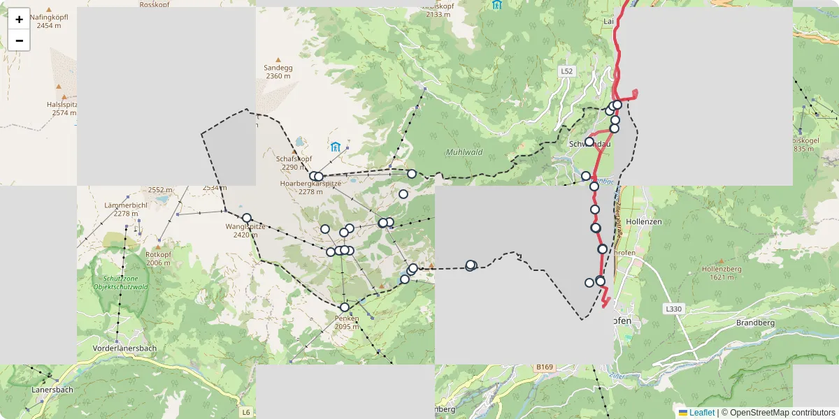 Nahverkehrsnetz in schwendau, Österreich - Buslinien, Haltestellen und Verbindungen auf der Karte