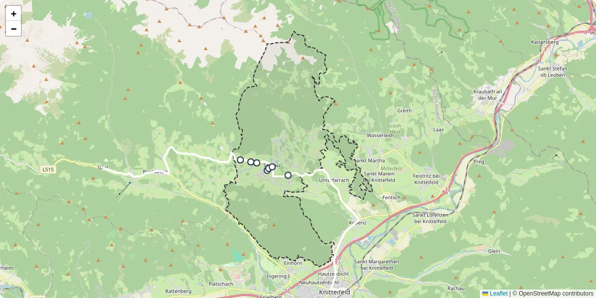 Nahverkehrsnetz in seckau, Österreich - Buslinien, Haltestellen und Verbindungen auf der Karte