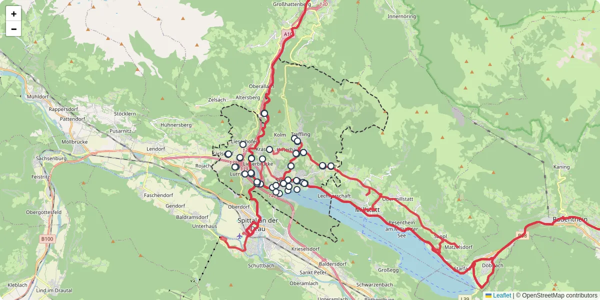 Nahverkehrsnetz in seeboden-am-millstatter-see, Österreich - Buslinien, Haltestellen und Verbindungen auf der Karte
