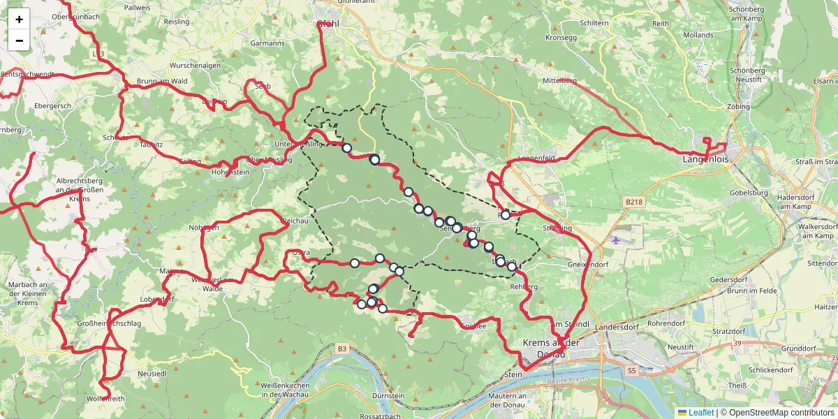 Nahverkehrsnetz in senftenberg, Österreich - Buslinien, Haltestellen und Verbindungen auf der Karte