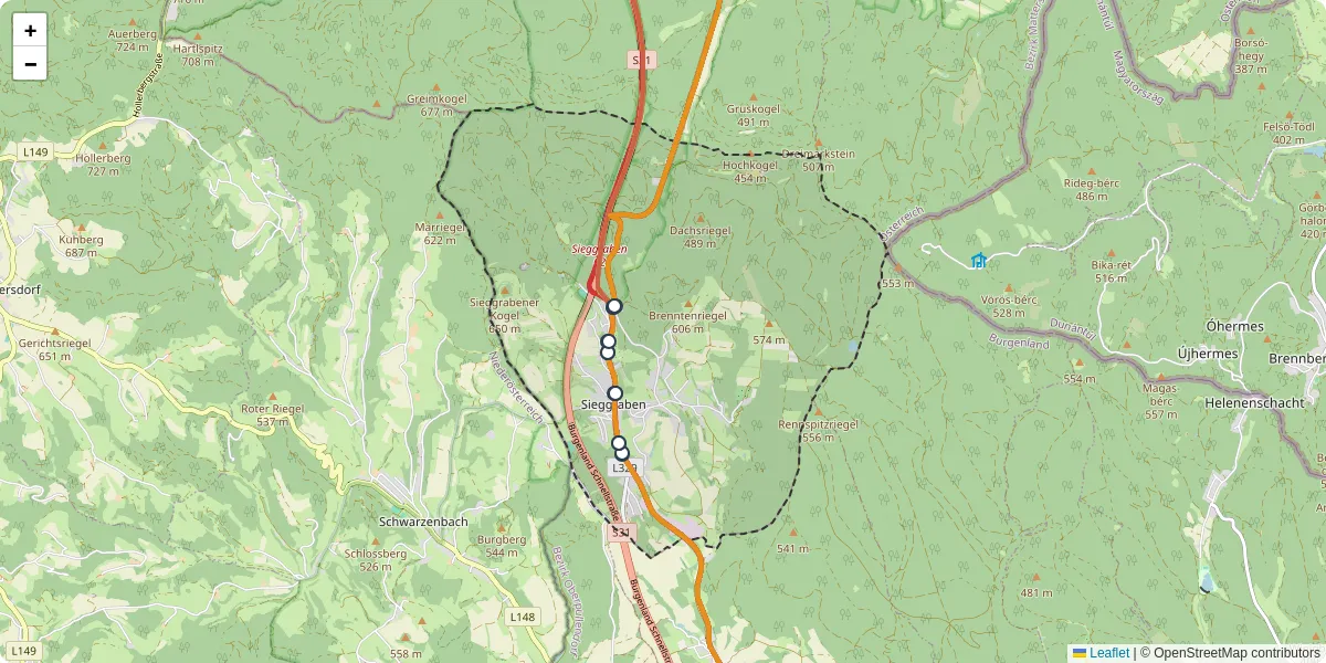 Nahverkehrsnetz in sieggraben, Österreich - Buslinien, Haltestellen und Verbindungen auf der Karte