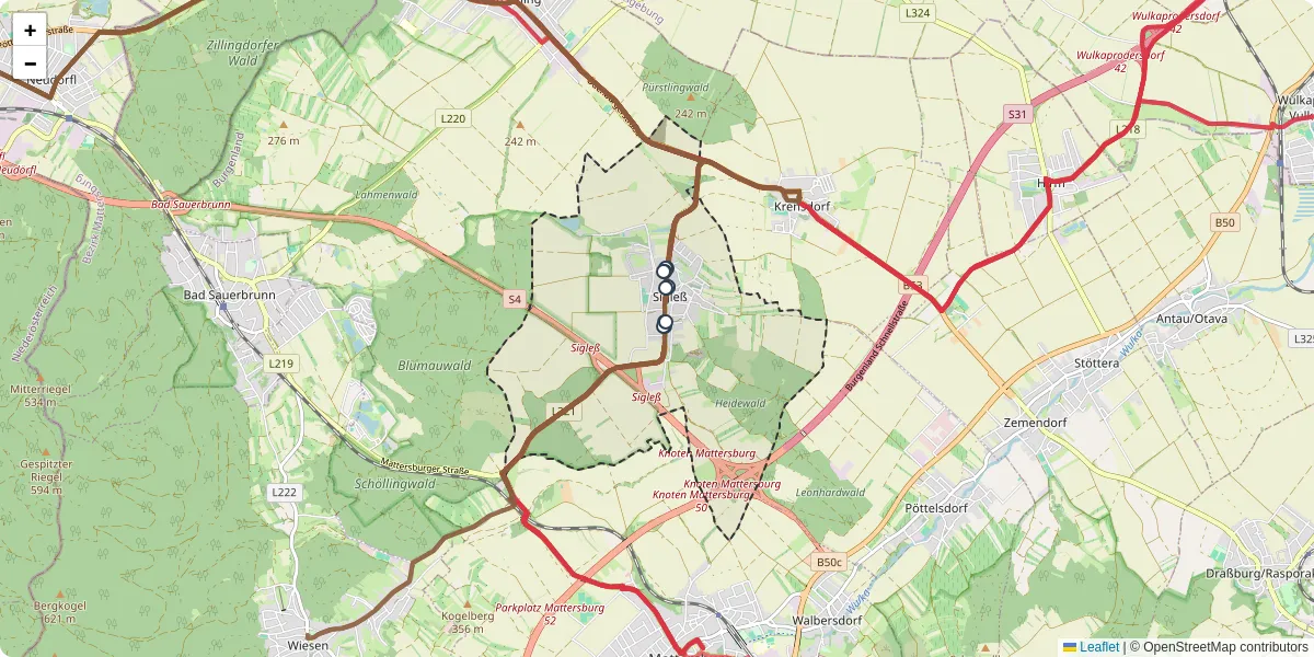 Nahverkehrsnetz in sigle, Österreich - Buslinien, Haltestellen und Verbindungen auf der Karte