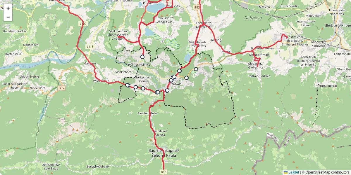 Nahverkehrsnetz in sittersdorf, Österreich - Buslinien, Haltestellen und Verbindungen auf der Karte