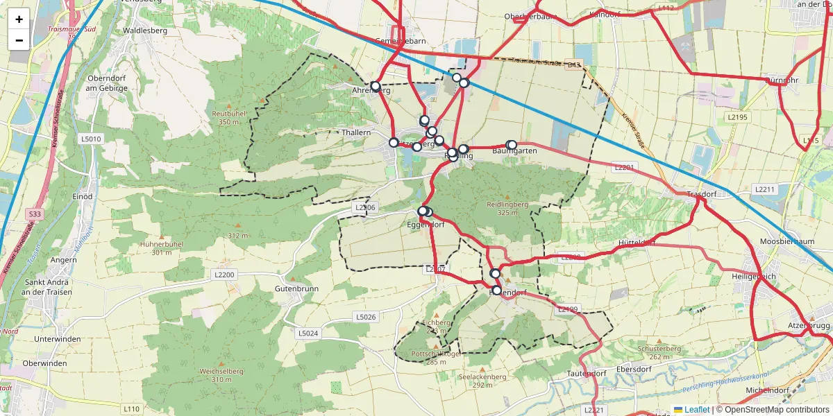 Nahverkehrsnetz in sitzenberg-reidling, Österreich - Buslinien, Haltestellen und Verbindungen auf der Karte