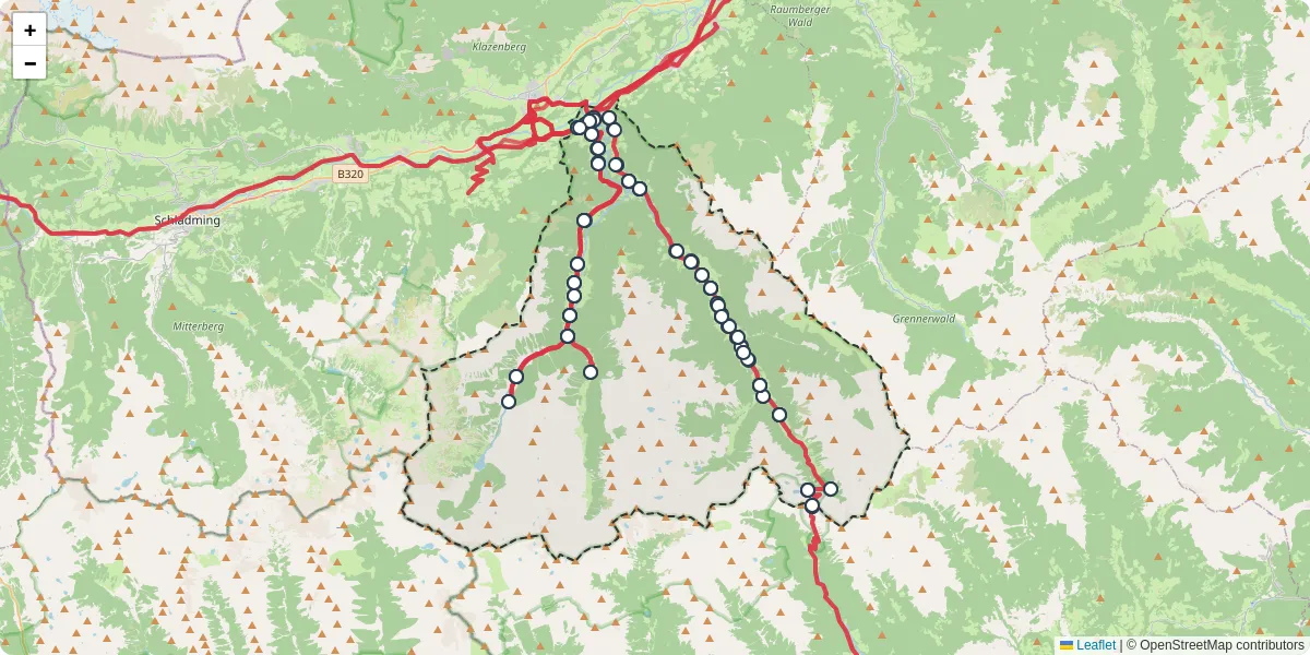 Nahverkehrsnetz in solk, Österreich - Buslinien, Haltestellen und Verbindungen auf der Karte