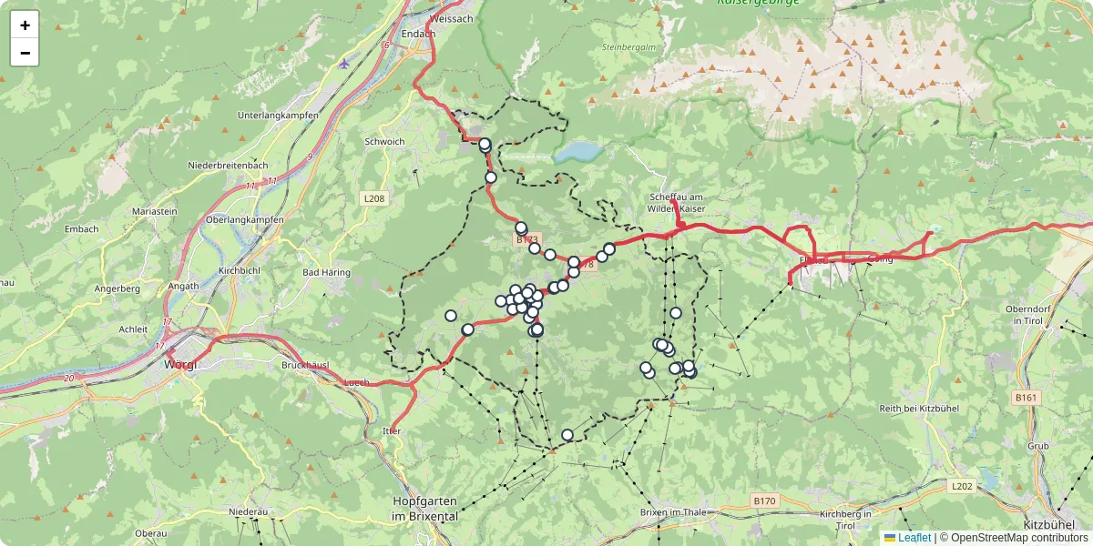 Nahverkehrsnetz in soll, Österreich - Buslinien, Haltestellen und Verbindungen auf der Karte