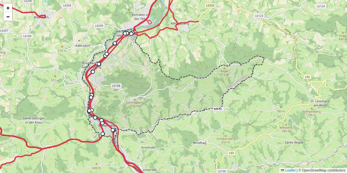Nahverkehrsnetz in sonntagberg, Österreich - Buslinien, Haltestellen und Verbindungen auf der Karte
