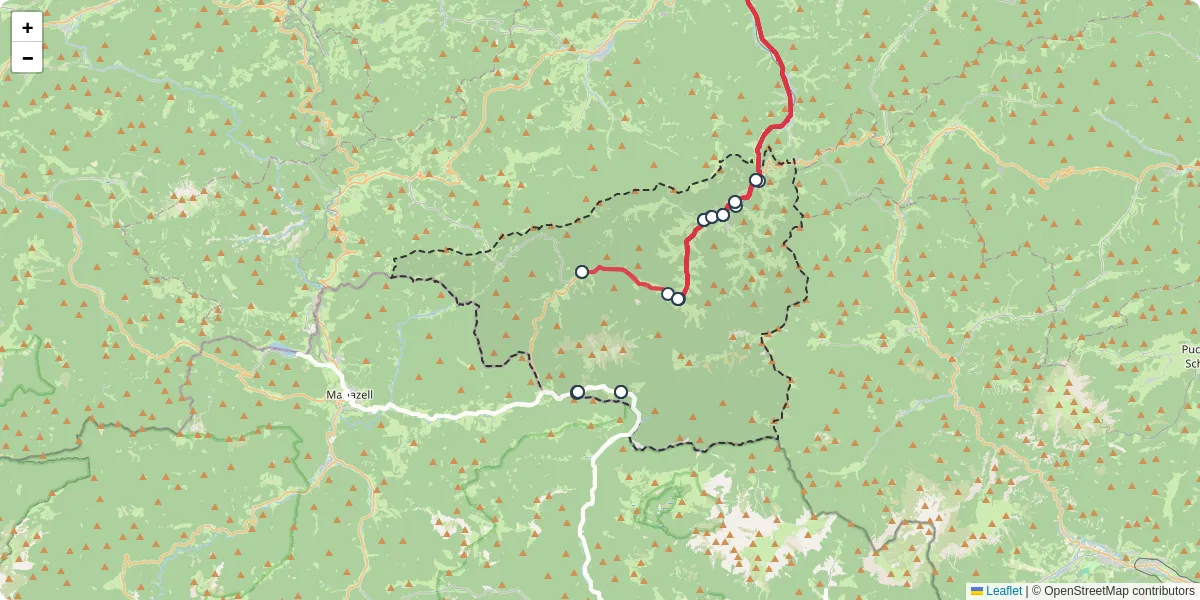 Nahverkehrsnetz in st-aegyd-am-neuwalde, Österreich - Buslinien, Haltestellen und Verbindungen auf der Karte