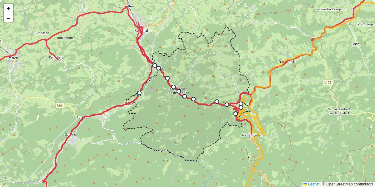 Nahverkehrsnetz in st-anton-an-der-jenitz, Österreich - Buslinien, Haltestellen und Verbindungen auf der Karte