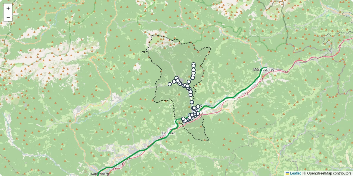 Nahverkehrsnetz in st-barbara-im-murztal, Österreich - Buslinien, Haltestellen und Verbindungen auf der Karte