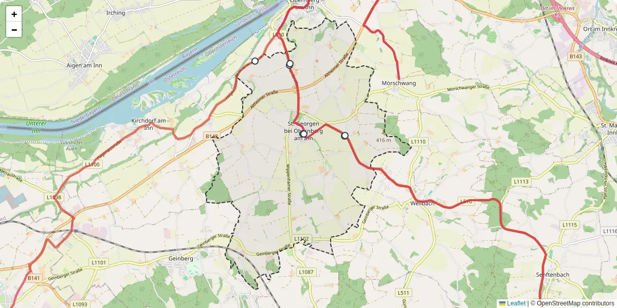 Nahverkehrsnetz in st-georgen-bei-obernberg-am-inn, Österreich - Buslinien, Haltestellen und Verbindungen auf der Karte