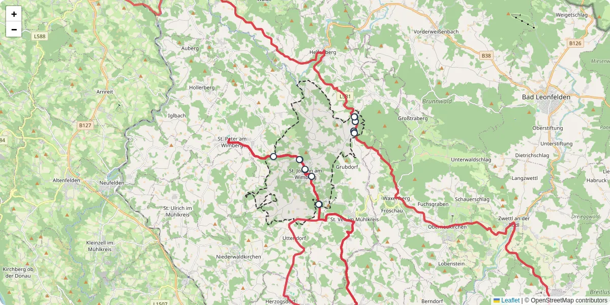 Nahverkehrsnetz in st-johann-am-wimberg, Österreich - Buslinien, Haltestellen und Verbindungen auf der Karte