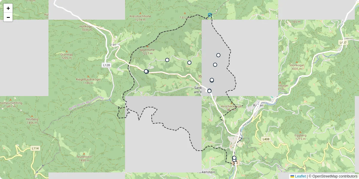 Nahverkehrsnetz in st-kathrein-am-hauenstein, Österreich - Buslinien, Haltestellen und Verbindungen auf der Karte