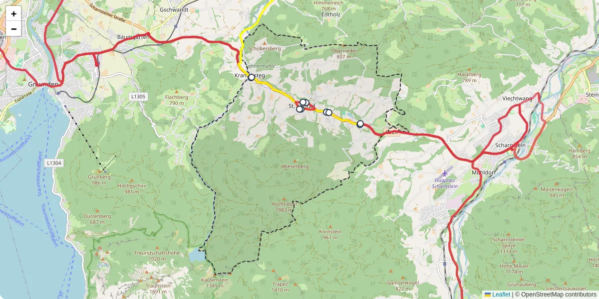 Nahverkehrsnetz in st-konrad, Österreich - Buslinien, Haltestellen und Verbindungen auf der Karte