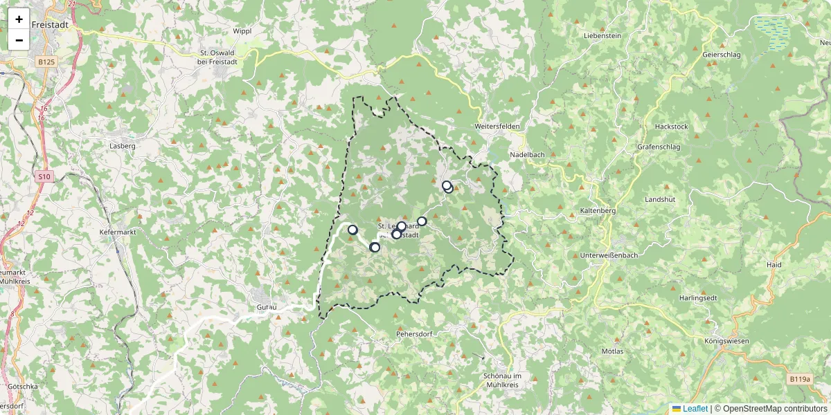 Nahverkehrsnetz in st-leonhard-bei-freistadt, Österreich - Buslinien, Haltestellen und Verbindungen auf der Karte