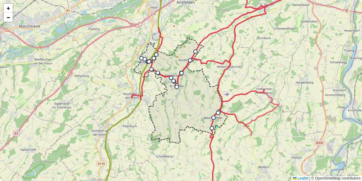 Nahverkehrsnetz in st-marien, Österreich - Buslinien, Haltestellen und Verbindungen auf der Karte