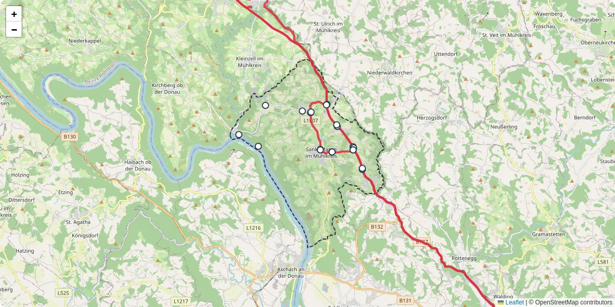Nahverkehrsnetz in st-martin-im-muhlkreis, Österreich - Buslinien, Haltestellen und Verbindungen auf der Karte