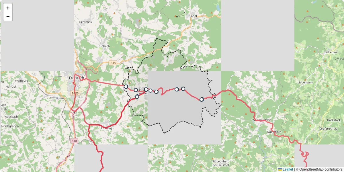 Nahverkehrsnetz in st-oswald-bei-freistadt, Österreich - Buslinien, Haltestellen und Verbindungen auf der Karte