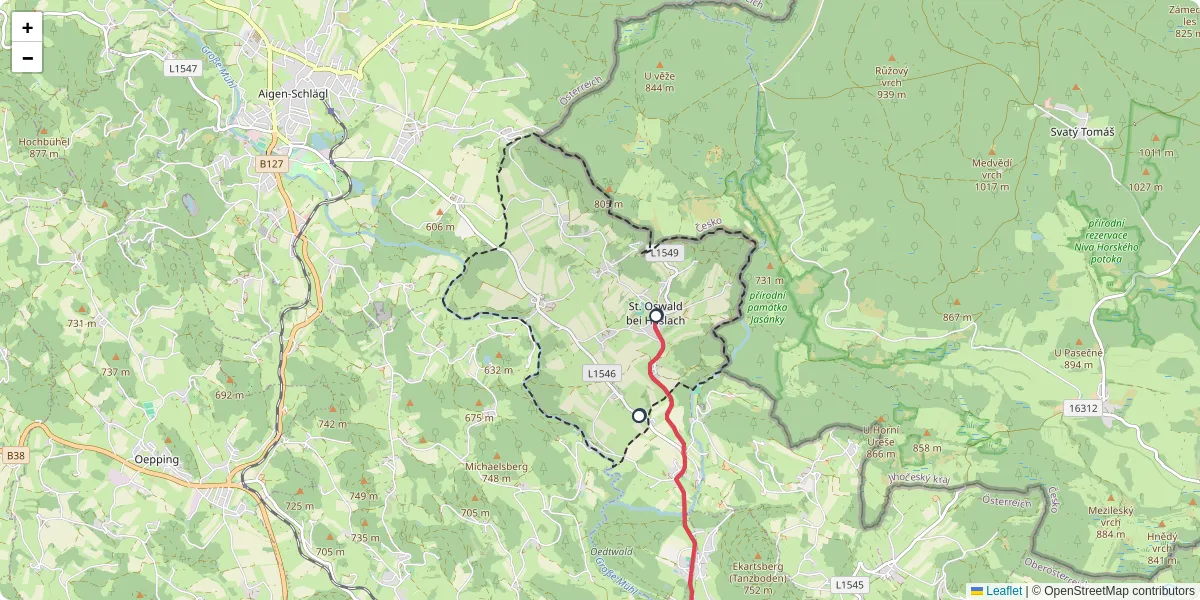 Nahverkehrsnetz in st-oswald-bei-haslach, Österreich - Buslinien, Haltestellen und Verbindungen auf der Karte
