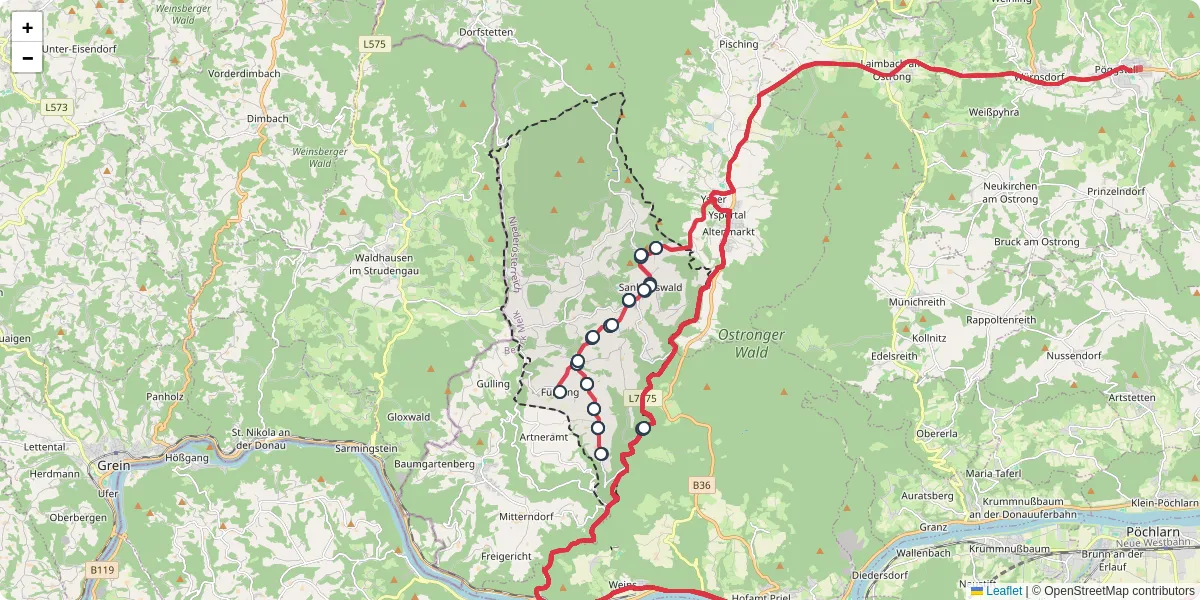 Nahverkehrsnetz in st-oswald, Österreich - Buslinien, Haltestellen und Verbindungen auf der Karte