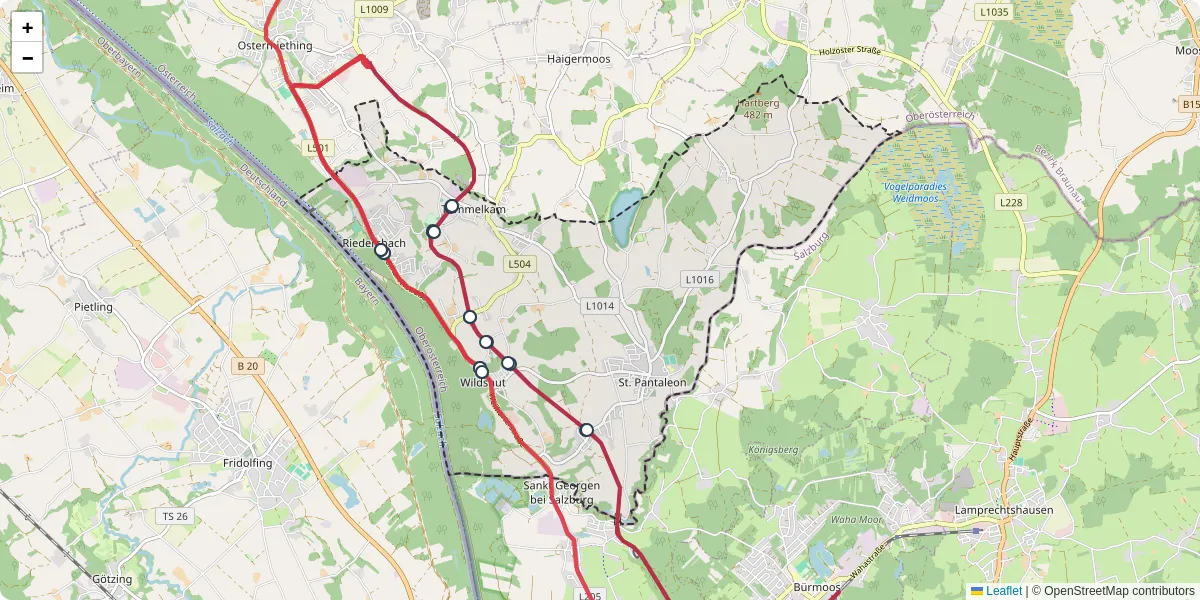 Nahverkehrsnetz in st-pantaleon, Österreich - Buslinien, Haltestellen und Verbindungen auf der Karte