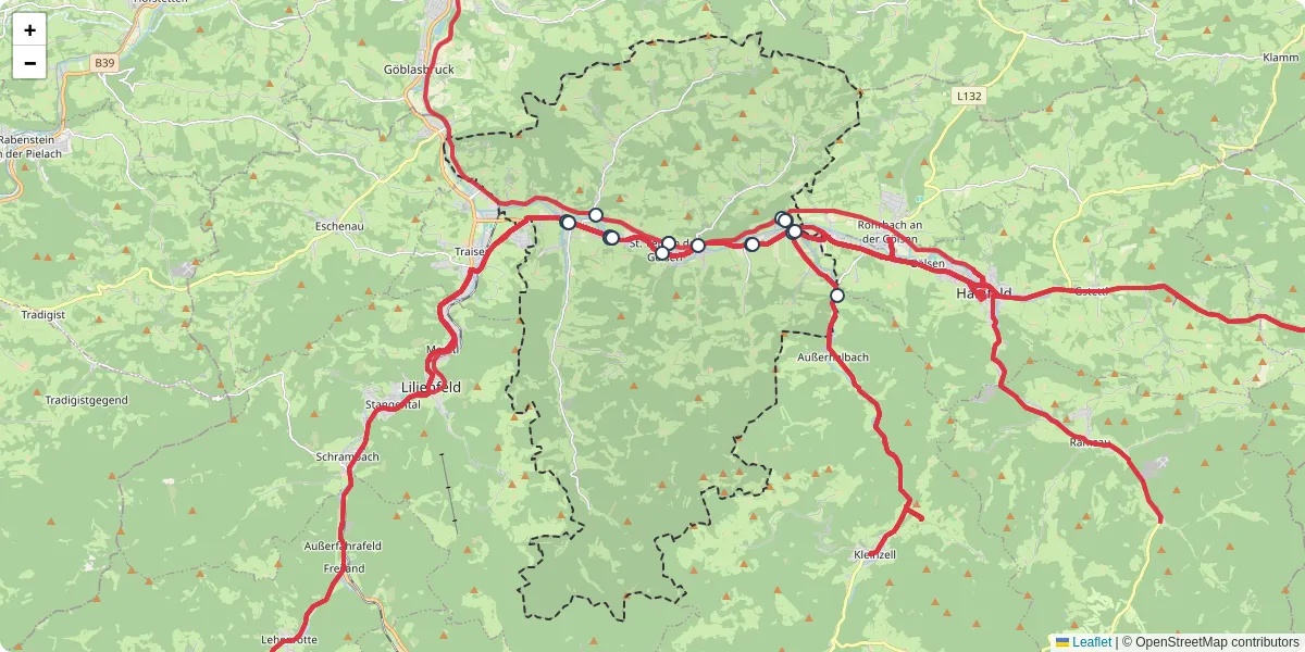 Nahverkehrsnetz in st-veit-an-der-golsen, Österreich - Buslinien, Haltestellen und Verbindungen auf der Karte