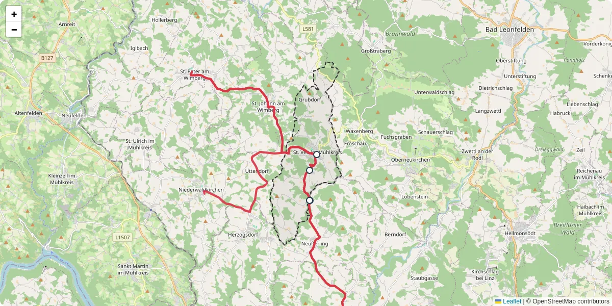 Nahverkehrsnetz in st-veit-im-muhlkreis, Österreich - Buslinien, Haltestellen und Verbindungen auf der Karte