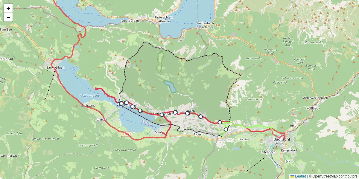Nahverkehrsnetz in st-wolfgang-im-salzkammergut, Österreich - Buslinien, Haltestellen und Verbindungen auf der Karte