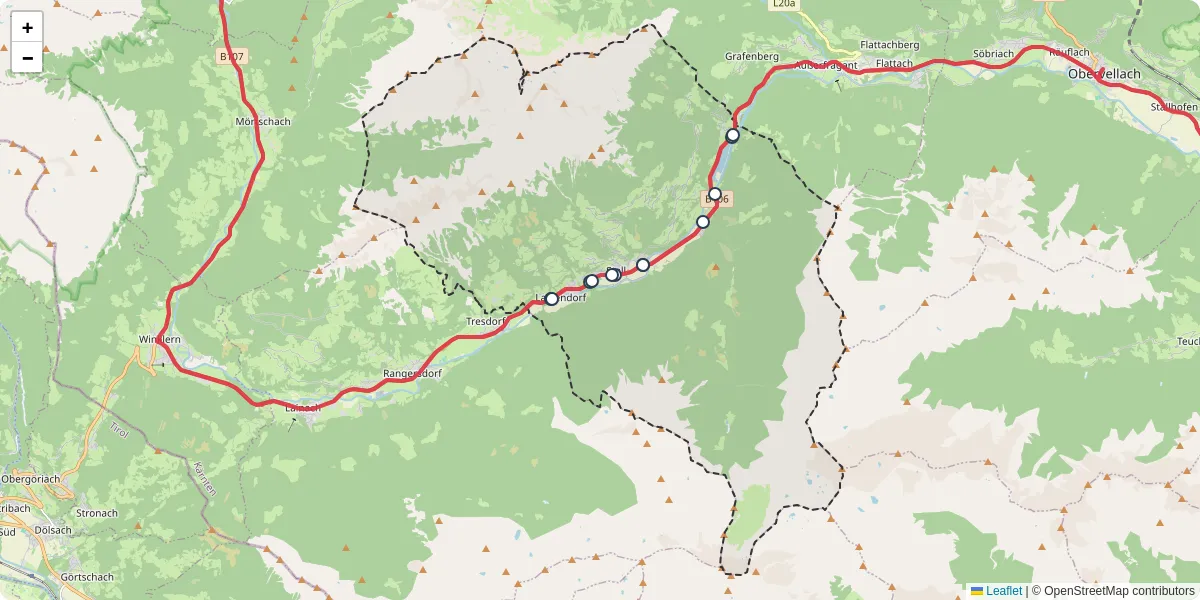 Nahverkehrsnetz in stall, Österreich - Buslinien, Haltestellen und Verbindungen auf der Karte