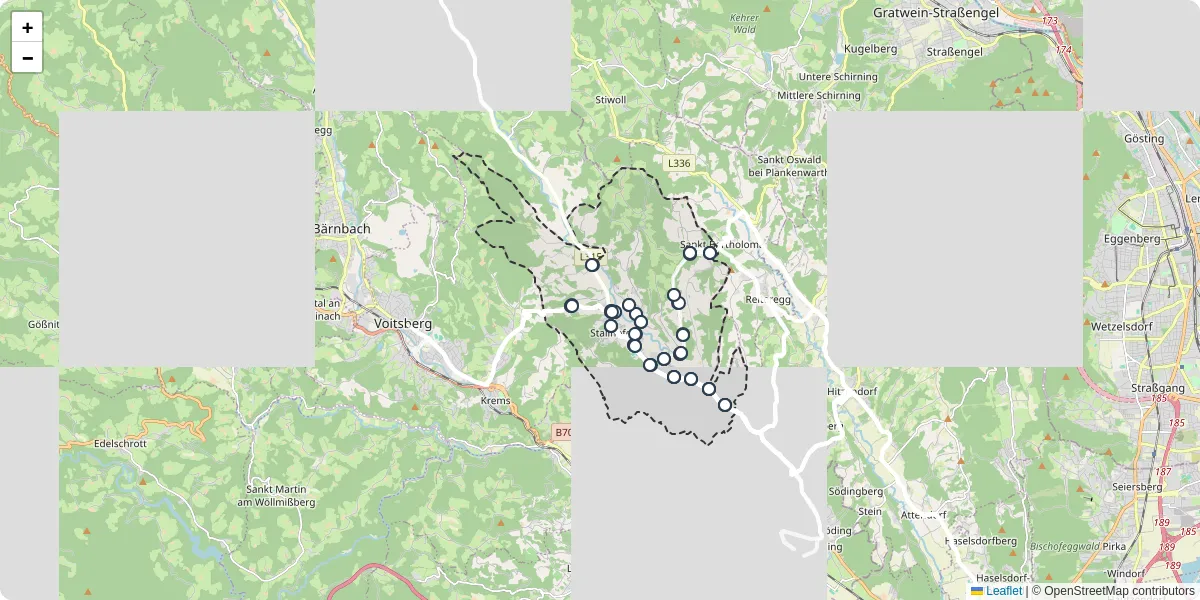 Nahverkehrsnetz in stallhofen, Österreich - Buslinien, Haltestellen und Verbindungen auf der Karte