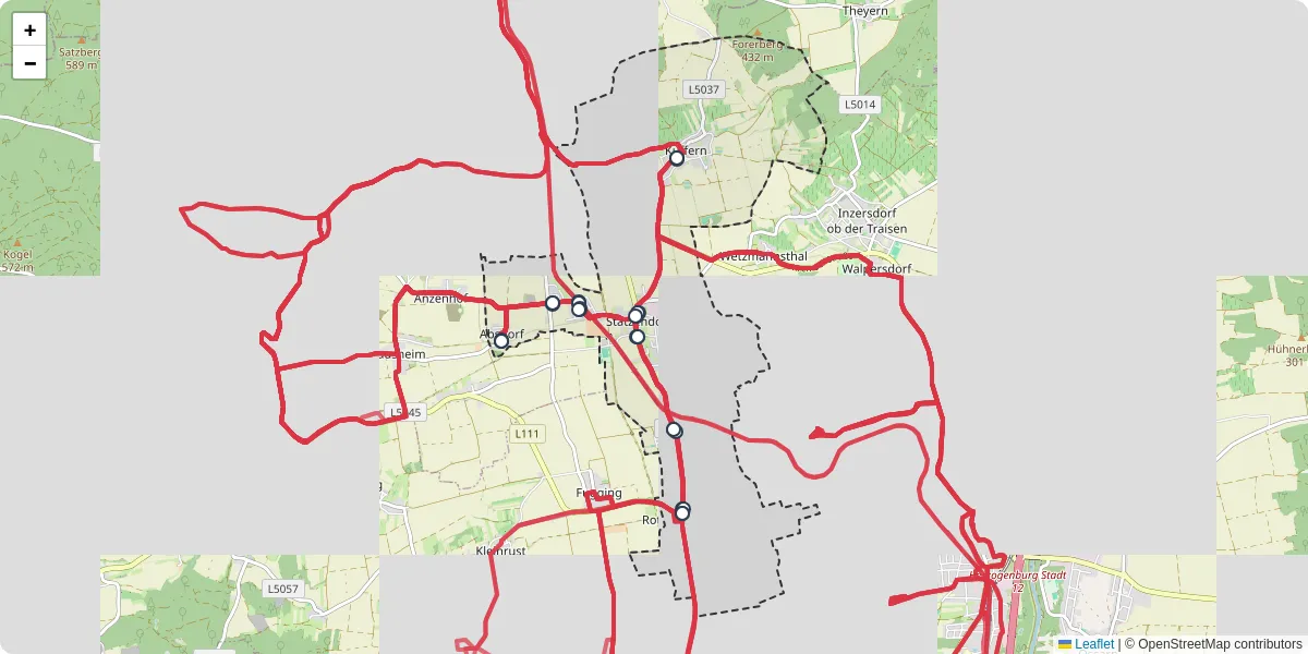 Nahverkehrsnetz in statzendorf, Österreich - Buslinien, Haltestellen und Verbindungen auf der Karte