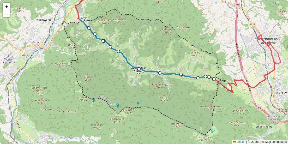 Nahverkehrsnetz in steinbach-am-ziehberg, Österreich - Buslinien, Haltestellen und Verbindungen auf der Karte