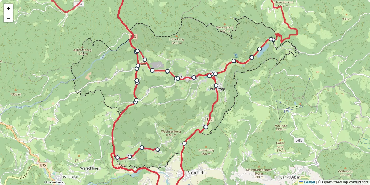 Nahverkehrsnetz in steuerberg, Österreich - Buslinien, Haltestellen und Verbindungen auf der Karte