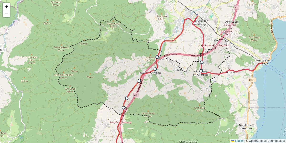 Nahverkehrsnetz in stra-im-attergau, Österreich - Buslinien, Haltestellen und Verbindungen auf der Karte