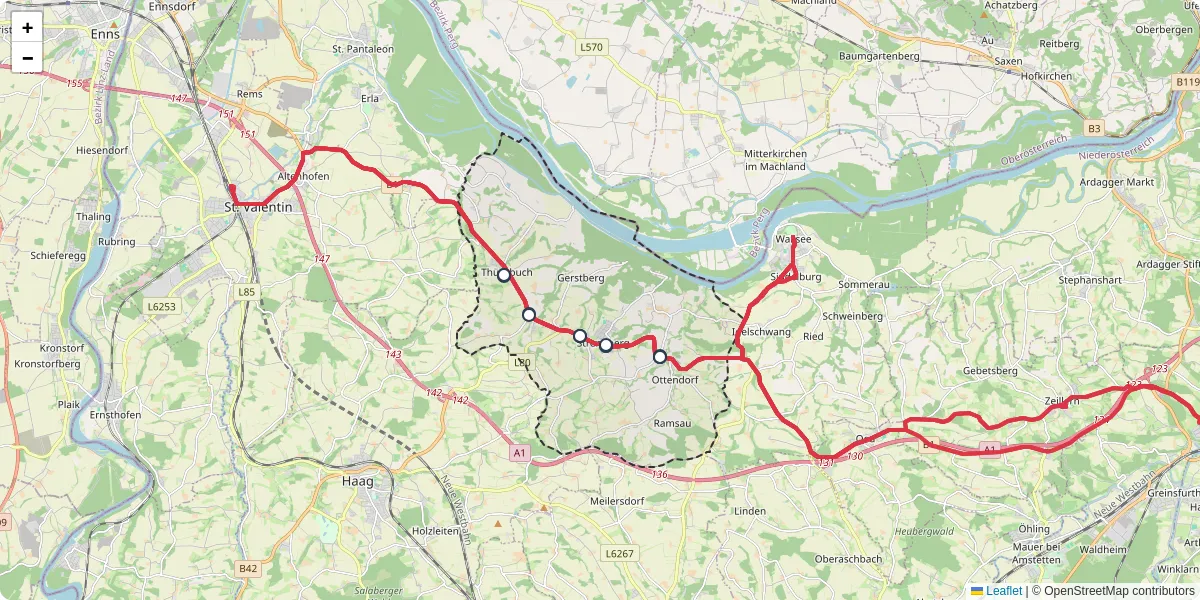 Nahverkehrsnetz in strengberg, Österreich - Buslinien, Haltestellen und Verbindungen auf der Karte