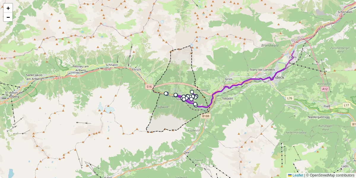 Nahverkehrsnetz in strengen, Österreich - Buslinien, Haltestellen und Verbindungen auf der Karte