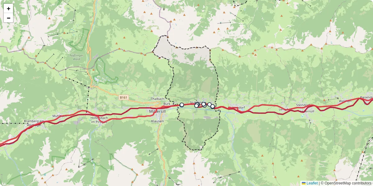 Nahverkehrsnetz in stuhlfelden, Österreich - Buslinien, Haltestellen und Verbindungen auf der Karte