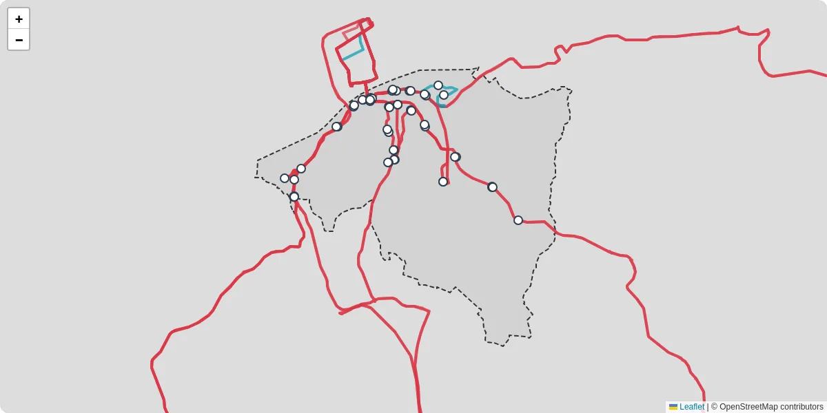 Nahverkehrsnetz in thalheim-bei-wels, Österreich - Buslinien, Haltestellen und Verbindungen auf der Karte
