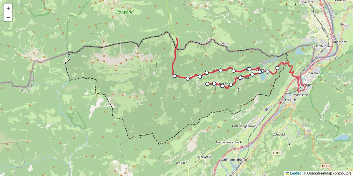Nahverkehrsnetz in thiersee, Österreich - Buslinien, Haltestellen und Verbindungen auf der Karte