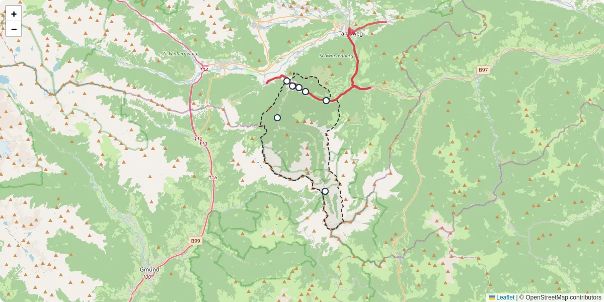 Nahverkehrsnetz in thomatal, Österreich - Buslinien, Haltestellen und Verbindungen auf der Karte