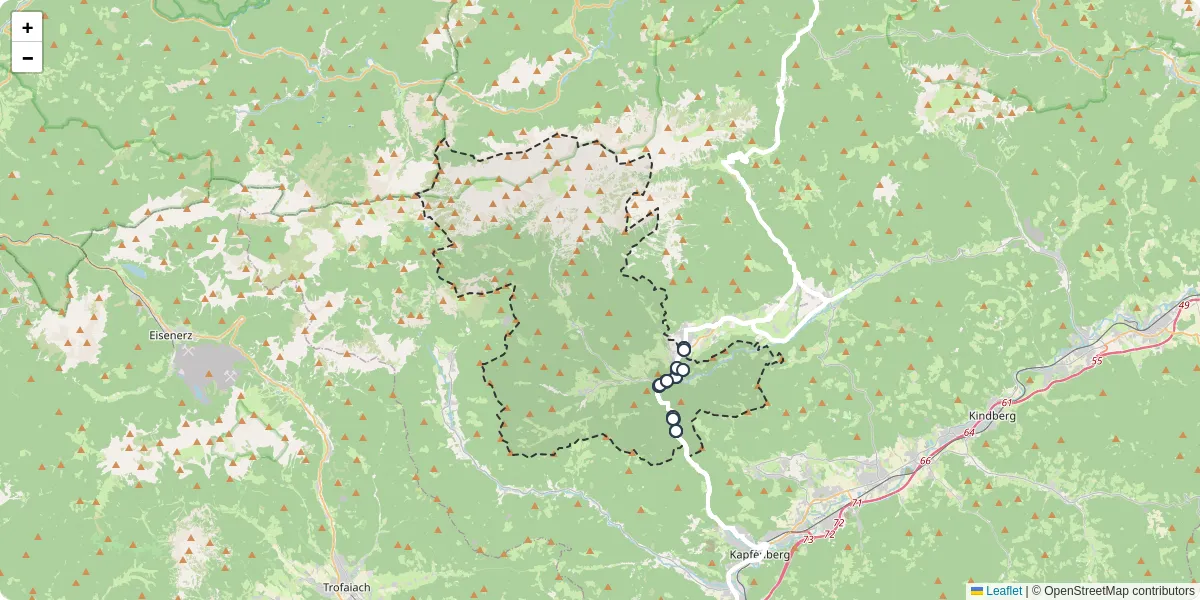 Nahverkehrsnetz in thorl, Österreich - Buslinien, Haltestellen und Verbindungen auf der Karte
