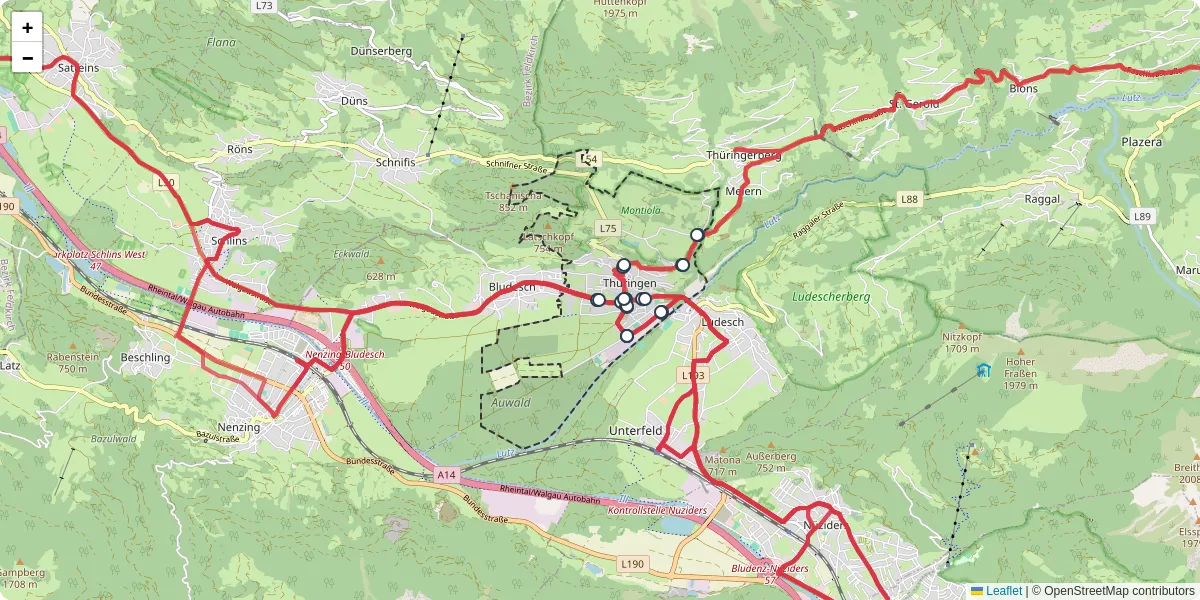 Nahverkehrsnetz in thuringen, Österreich - Buslinien, Haltestellen und Verbindungen auf der Karte