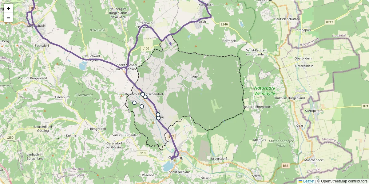 Nahverkehrsnetz in tobaj, Österreich - Buslinien, Haltestellen und Verbindungen auf der Karte