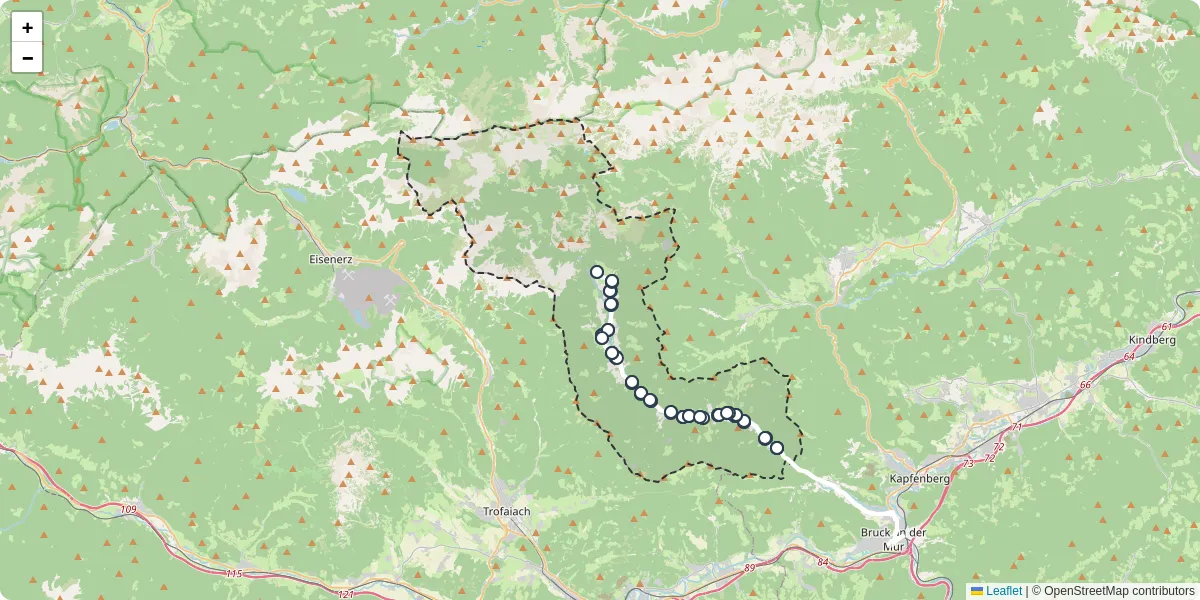 Nahverkehrsnetz in trago-sankt-katharein, Österreich - Buslinien, Haltestellen und Verbindungen auf der Karte