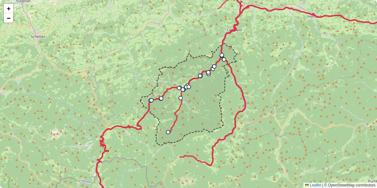 Nahverkehrsnetz in turnitz, Österreich - Buslinien, Haltestellen und Verbindungen auf der Karte
