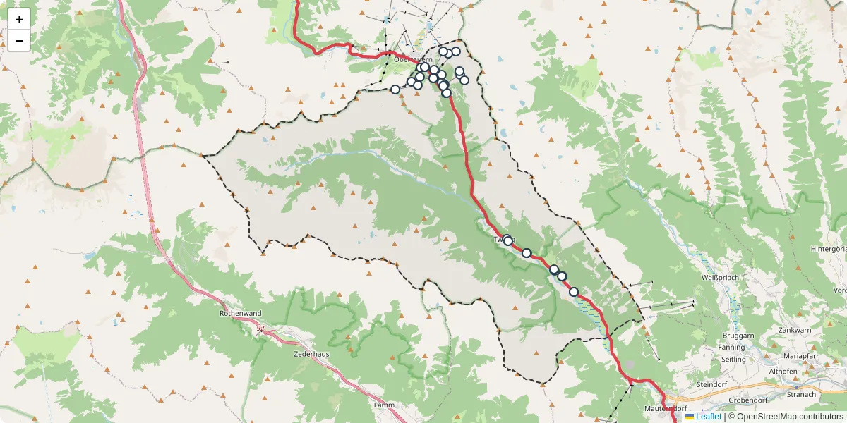 Nahverkehrsnetz in tweng, Österreich - Buslinien, Haltestellen und Verbindungen auf der Karte