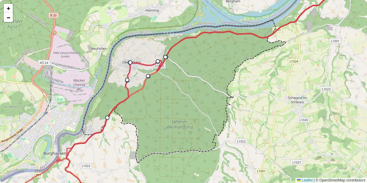 Nahverkehrsnetz in uberackern, Österreich - Buslinien, Haltestellen und Verbindungen auf der Karte