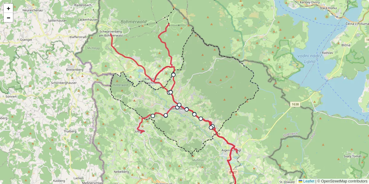 Nahverkehrsnetz in ulrichsberg, Österreich - Buslinien, Haltestellen und Verbindungen auf der Karte