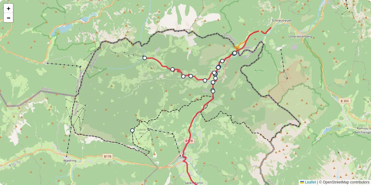 Nahverkehrsnetz in unken, Österreich - Buslinien, Haltestellen und Verbindungen auf der Karte