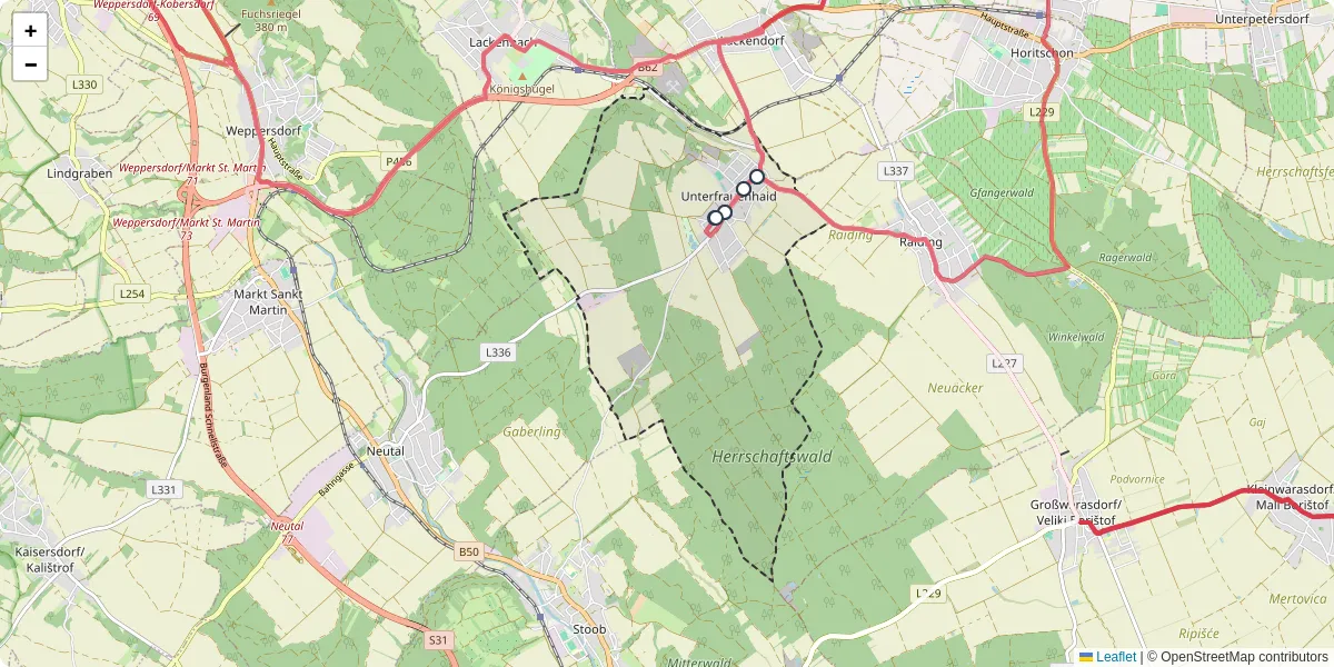 Nahverkehrsnetz in unterfrauenhaid, Österreich - Buslinien, Haltestellen und Verbindungen auf der Karte